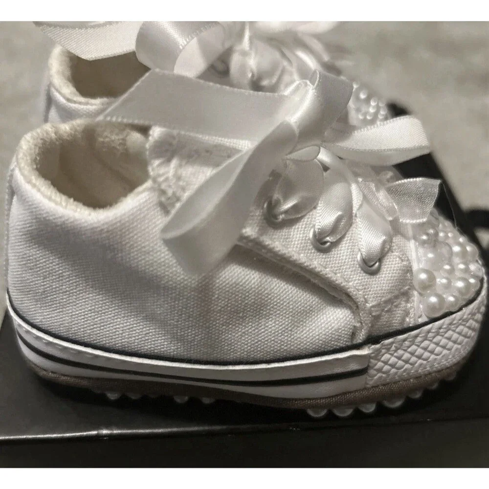 Converse Cribster Mid Size 2 Crib Custom Pearl Rhinestone Baby White Shoes